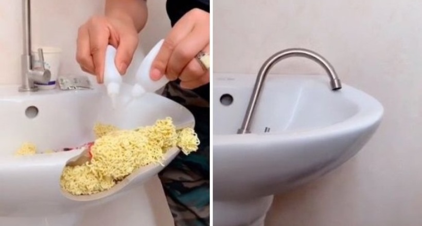 Відео: Як полагодити раковину локшиною — хлопець з Китаю майстерно лагодить всі речі їжею