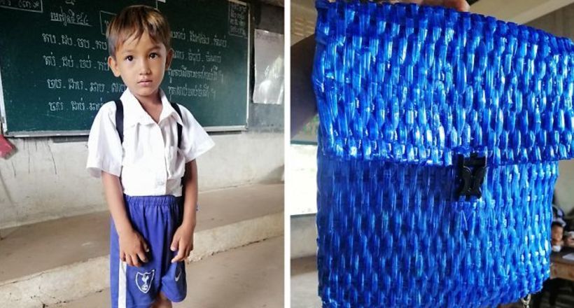 Батько з Камбоджі не міг дозволити собі купити синові шкільний рюкзак і зробив його сам