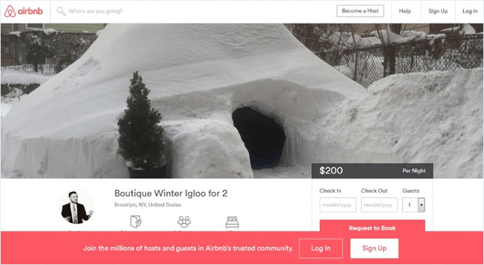 Під час снігопаду хлопець побудував голку в Брукліні і намагався здати його на Airbnb