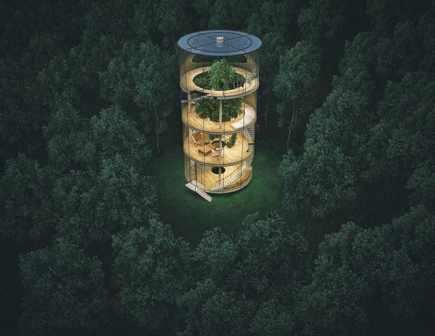 Казахська архітектор розробив скляний будинок, побудований навколо дерева